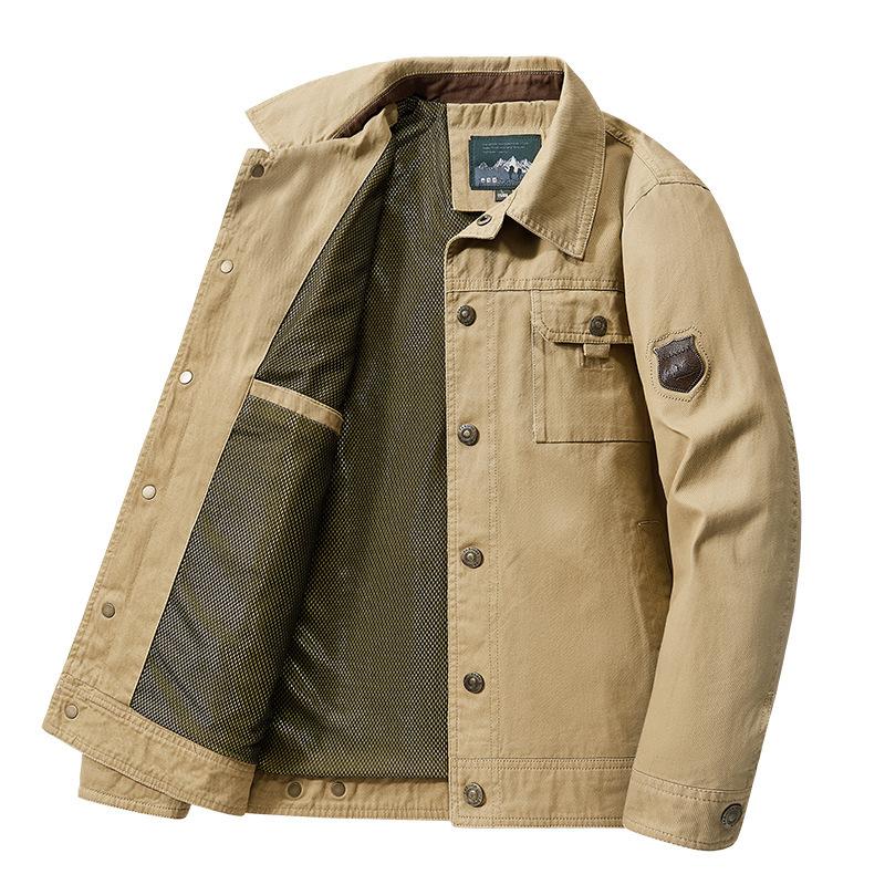 2025 Spring and Autumn New Men's Jacket for Middle-Aged and Elderly, Dad's Wear, Turn-Down Collar, Solid Color Casual Jacket, Men's Coat