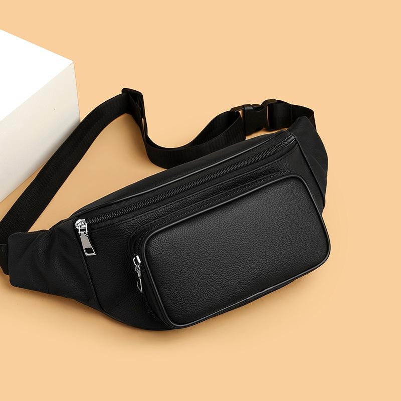 Men's large-capacity waist bag, leather chest bag, shoulder bag, suitable for business trips, made of genuine leather, multifunctional, and with a retro design