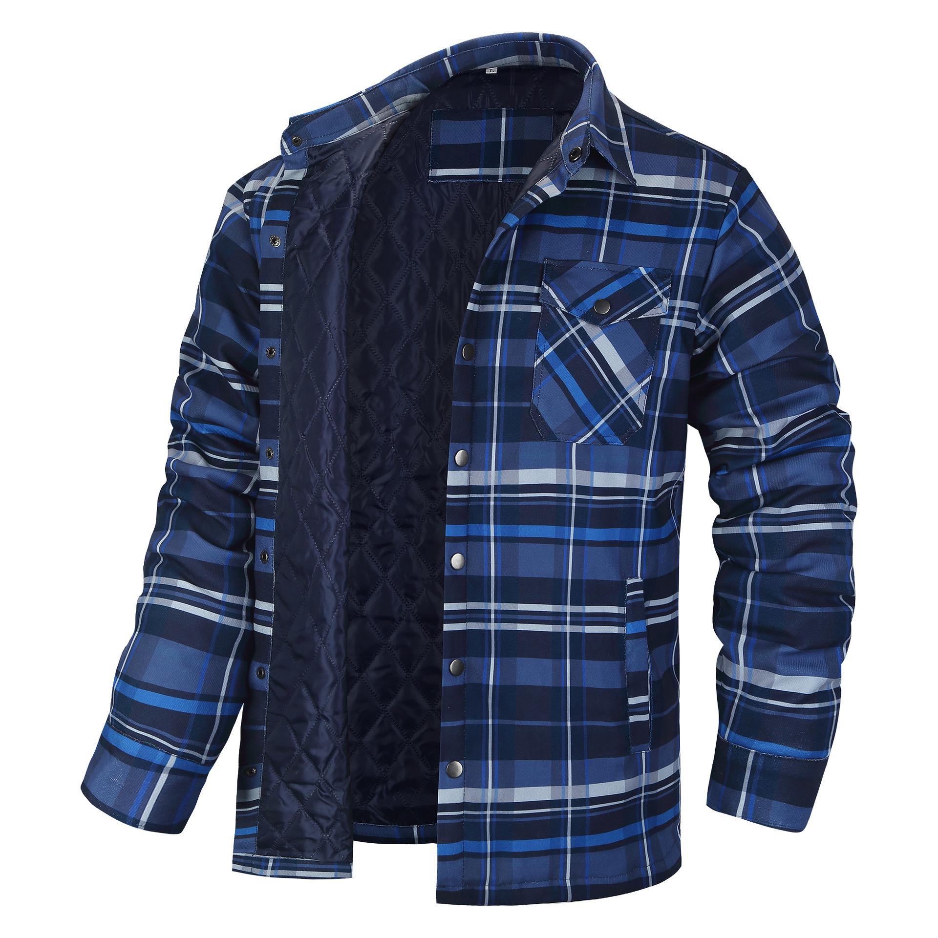 European and American Men's Jacket 2024 New Amazon AliExpress Long Sleeve Lapel Plaid Thickened Shirt Men's Jacket
