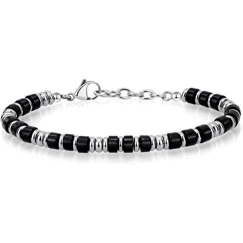 Cross-Border European and American New 4mm Natural Stone Crystal Wheel Bead Bracelet Men's Holiday Gift Stainless Steel Bracelet