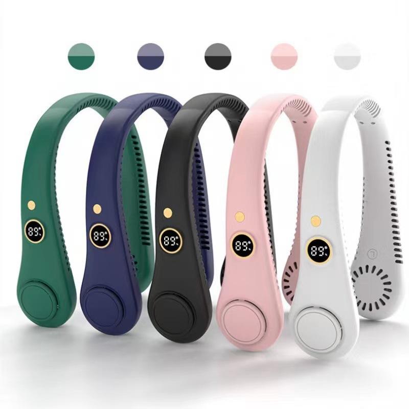 2025 New Cross-Border Bladeless Neck Fan USB Rechargeable Portable Lazy Person's Digital Display Sports Folding Mini Fan