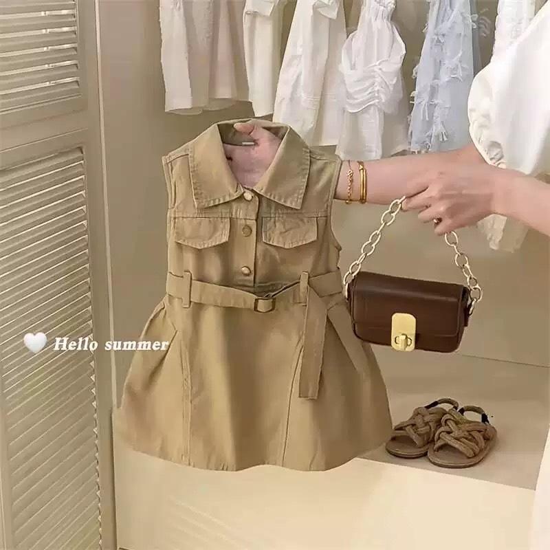 Korean Style Children's Wear Summer New Girls' Sleeveless dress Children's Baby Fashion Design Sense Tooling Vacant Dress Trendy