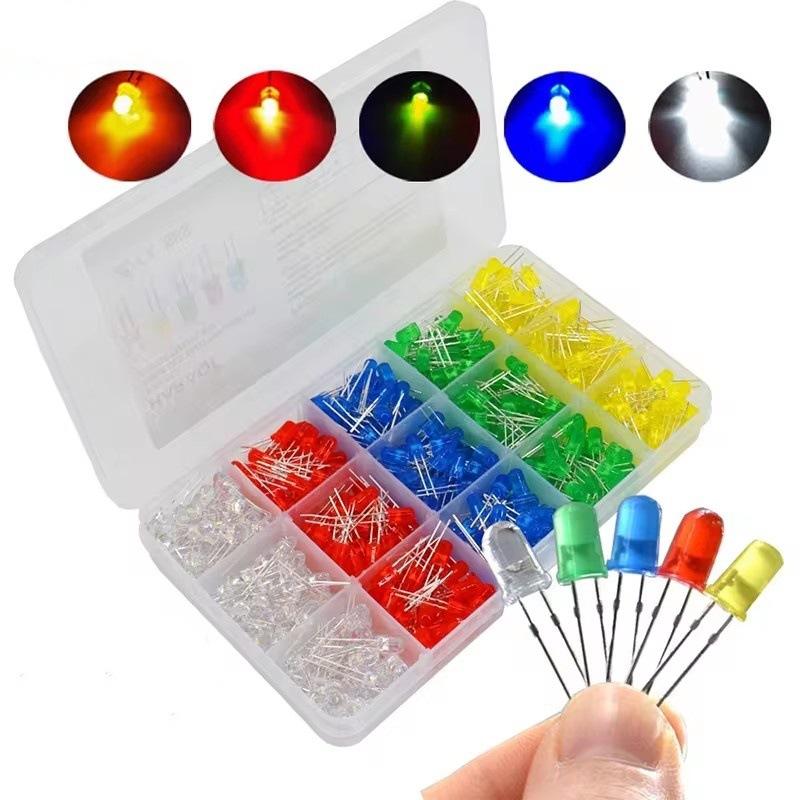 F5 5mm Led Light-Emitting Diode Boxed Light-Emitting Tube 500 Pieces 100 Pieces Each Color 5 Colors Total 500 Pcs