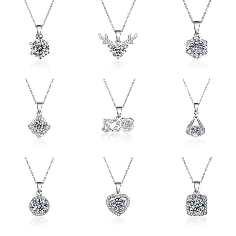 Live supply imitation silver necklace moissanite pendant female love jewelry niche all-match clavicle chain color retaining titanium steel chain