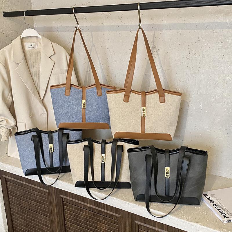 2025 New French Casual Retro Large Capacity Commuting Shoulder Bag Color Matching Western Style Tote Underarm Handbag for Women