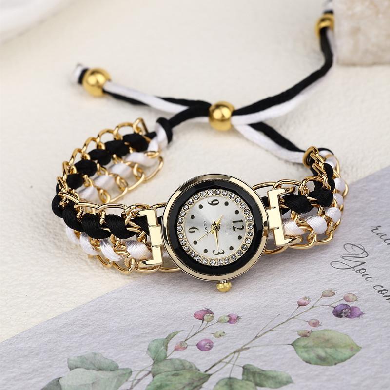 Cross-border New Small Dial Diamond Women's Woven Rope Watch Women's Creative Fashion Telescopic Rope Quartz Watch Bracelet Watch