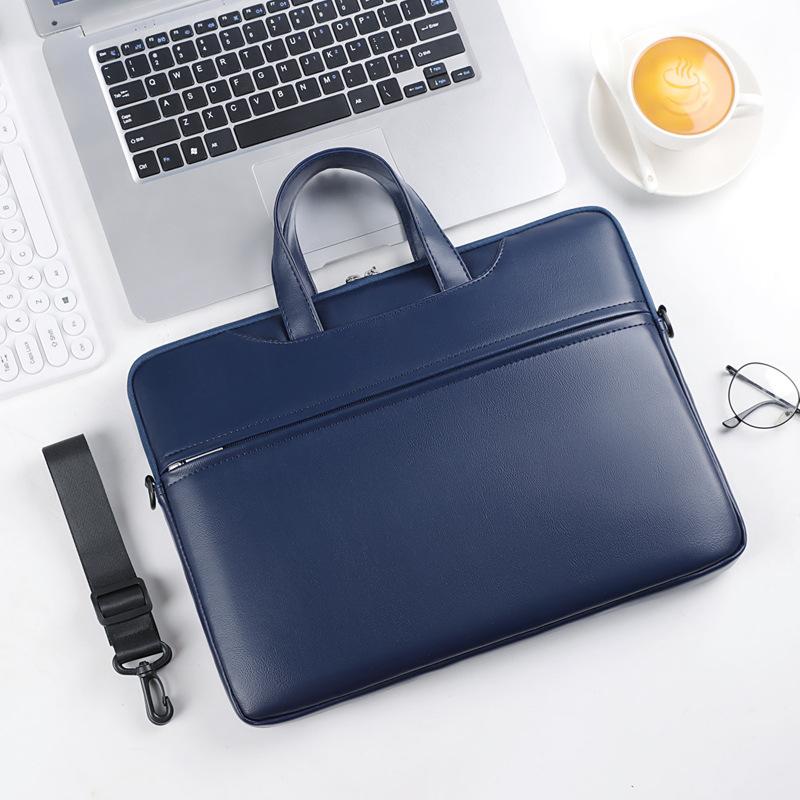 New Style Laptop Business Thin and Light Shoulder Bag for Men and Women, Solid Color Pu Waterproof Large Capacity Handbag