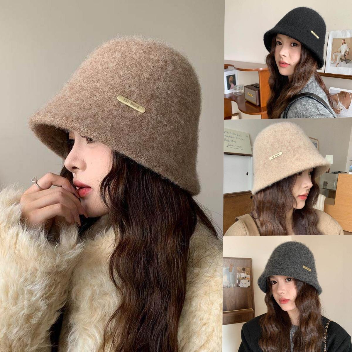 Women's Fisherman Hat for Autumn and Winter, New Versatile Bucket Hat with a High-End Feel, Suitable for Large Head Circumferences, Makes the Face Look Smaller, Keeps Warm