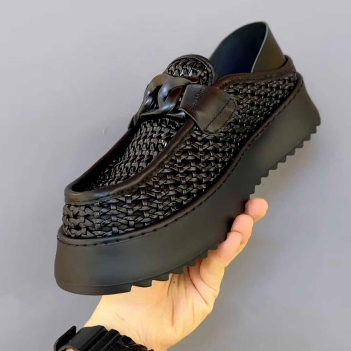 Popular men's shoes with drip-molded mesh, versatile, stylish, casual, high-end, height-increasing loafers, slip-on shoes