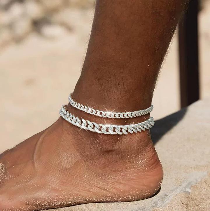 Cross-border European and American classic double-layered minimalist everyday beach vacation style anklet with exaggerated chain accessories