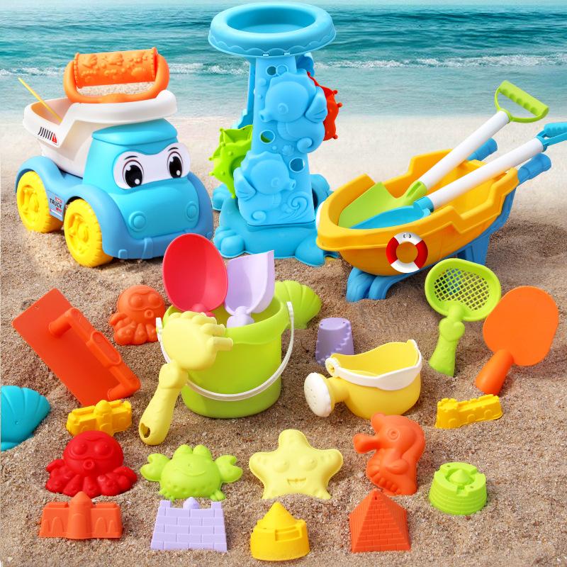 Cross-Border Popular Children's Beach Toys, Beach Cart, Hourglass, Shovel, Bucket, Baby Snow Play, Sand Digging, Water Play Toys Wholesale