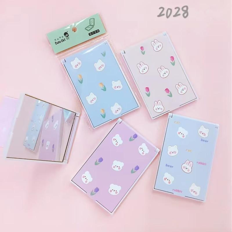 Folding Fashion Mirror Portable Small Mirror Makeup Mirror Spray Paint Cartoon Mirror Without Comb