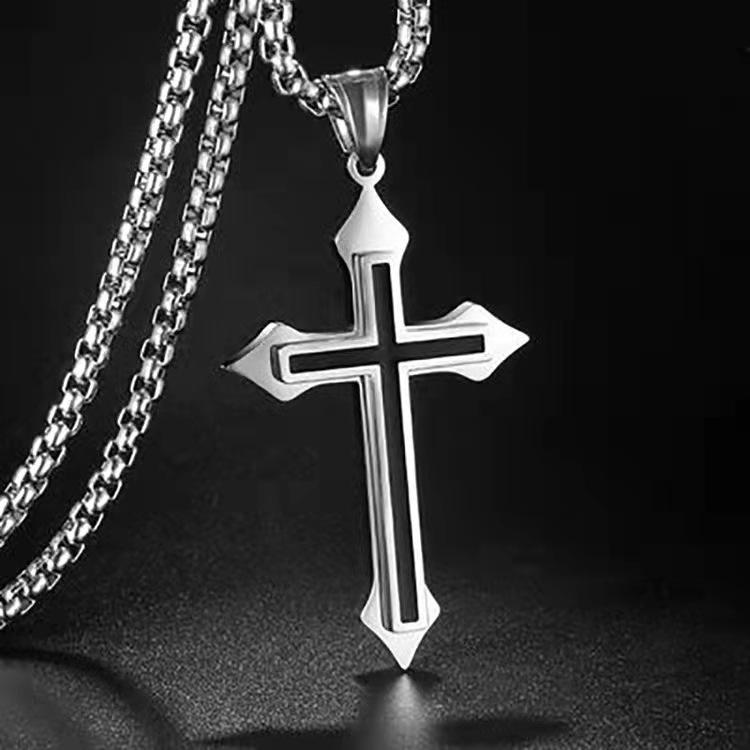 2026 New Cross Oil-Drip Men's Titanium Steel Necklace, Bold and Fashionable Couple Pendant, Accessories for Male and Female Students