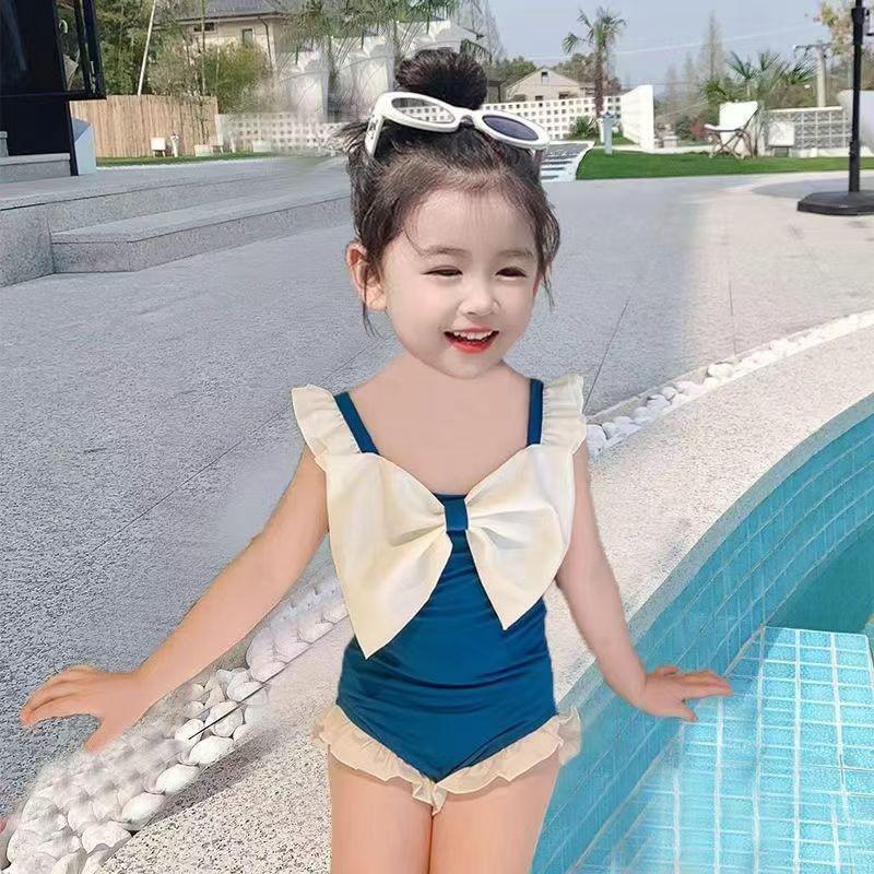 One-piece summer swimsuit for babies and children, training swimwear for infants, with bubble sleeves and high elasticity, sporty style