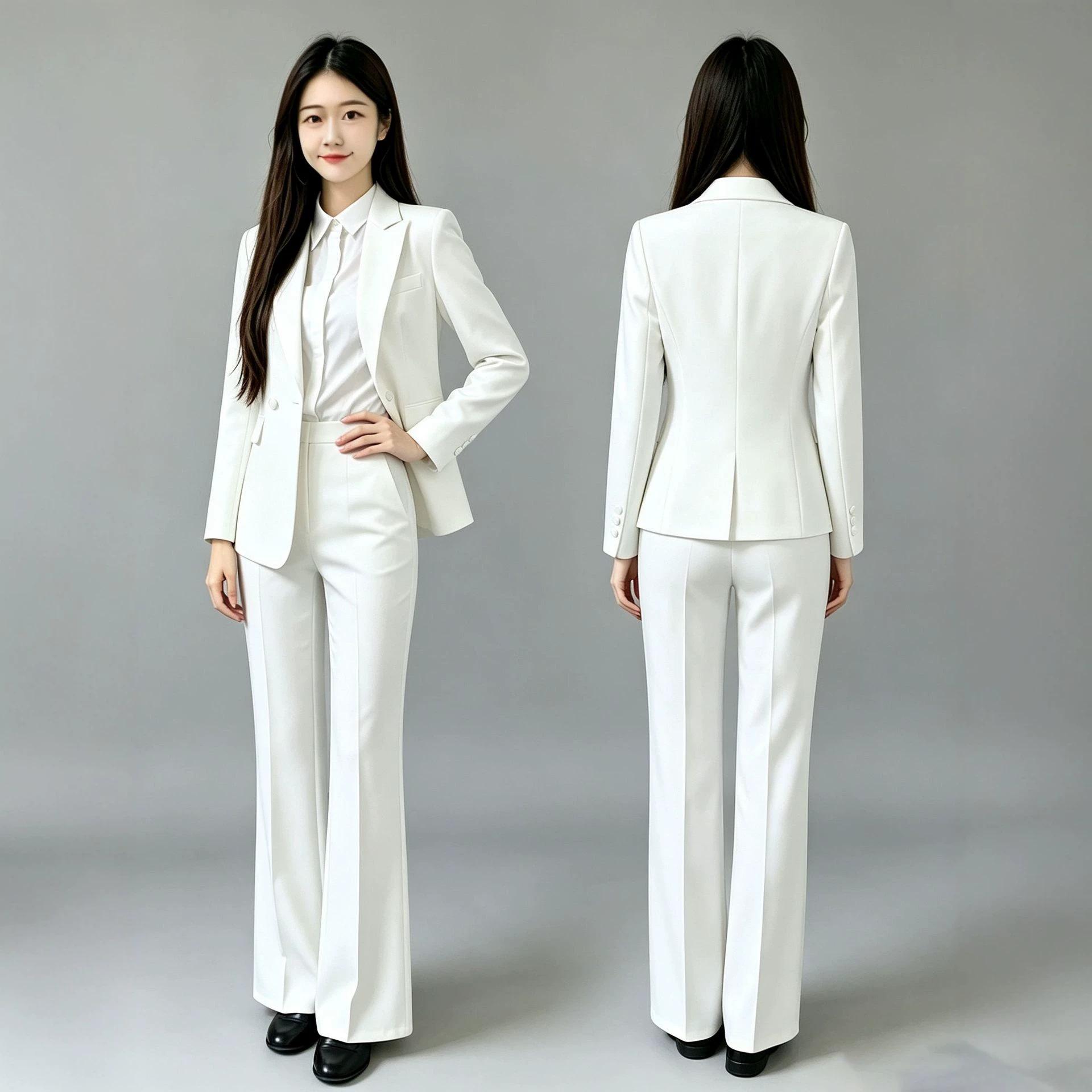 Fashionable white professional suit set for women, new spring and autumn slim-fit double-breasted wide-leg pants formal blazer