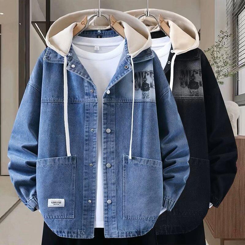 Factory direct sale spring and autumn denim clothing, plus-size men's jacket, new style student loose-fitting hooded casual jacket