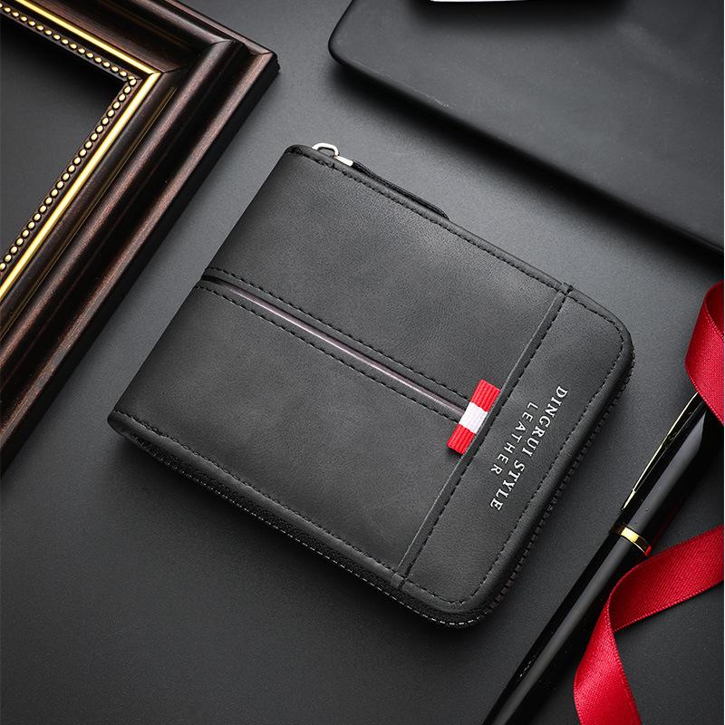 2025 New Cross-border Men's Wallet Short Horizontal Zipper Wallet Coin Purse Vintage Casual Buckle Square Bag