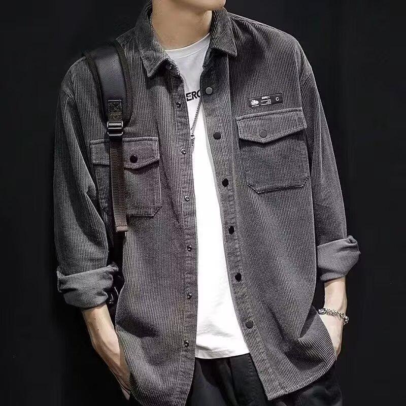 Heavy Corduroy Shirt Men's Long-Sleeved Jacket Autumn and Winter Hong Kong Style Casual Work Shirt Loose and Handsome Outer Wear