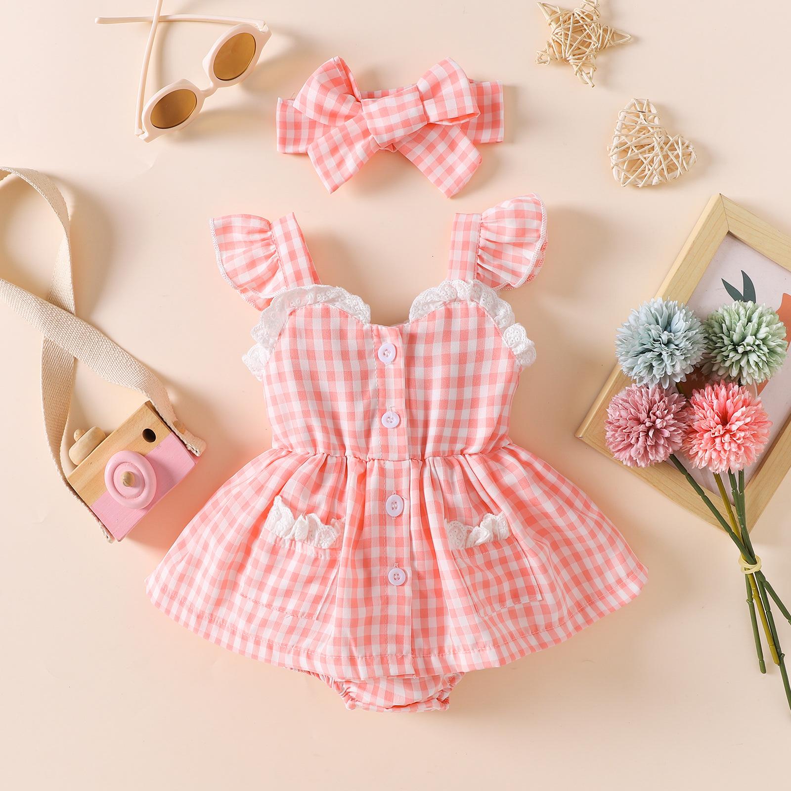 Foreign trade summer children's clothing baby sleeveless bag fart skirt Plaid small fly sleeve jumpsuit skirt girls princess dress