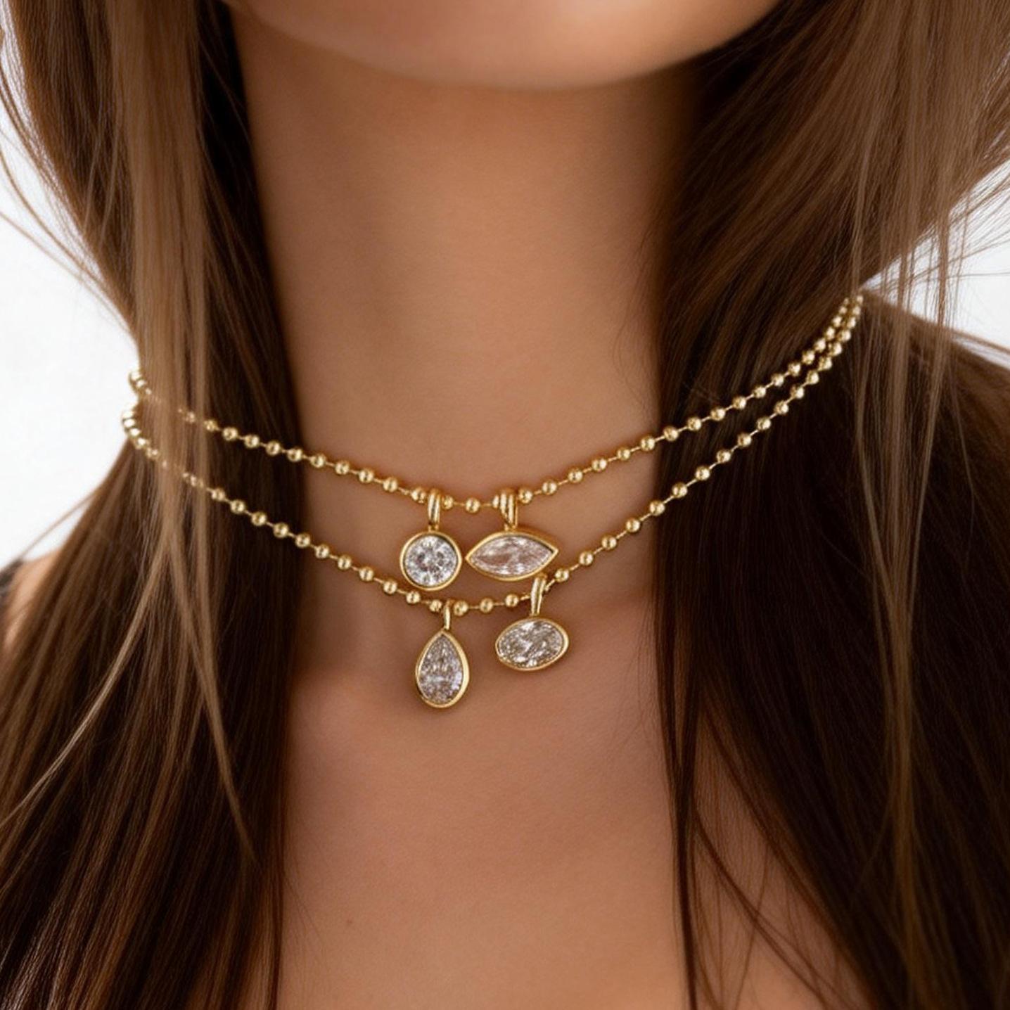 In-Stock European and American Minimalist Zircon Pendant Necklace, Light Luxury High-End Versatile Clavicle Chain Jewelry Accessory