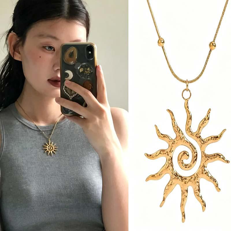 European and American Cross-Border Amazon Spiral Sun Pendant Necklace Women's Personalized Gold Hollow Pendant Fashion Simple Necklace