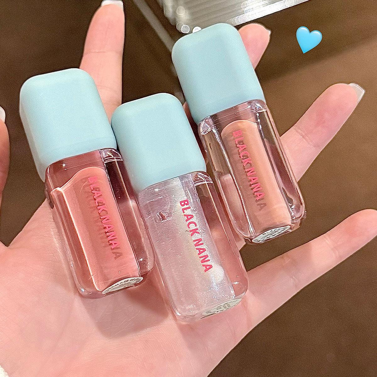 Black Nana Bobo Translucent Lip Gloss Small Square Water-Gloss Glass Jelly Lip Gloss Moisturizing Student Affordable Lip Glaze