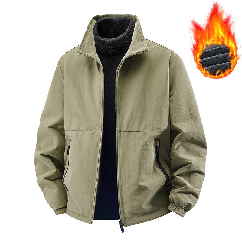 Outdoor Sports 2025 New Autumn and Winter Men's Casual Jacket for Middle-Aged and Elderly, Stand-Up Collar, Fleece-Lined, Double-Sided Jacket