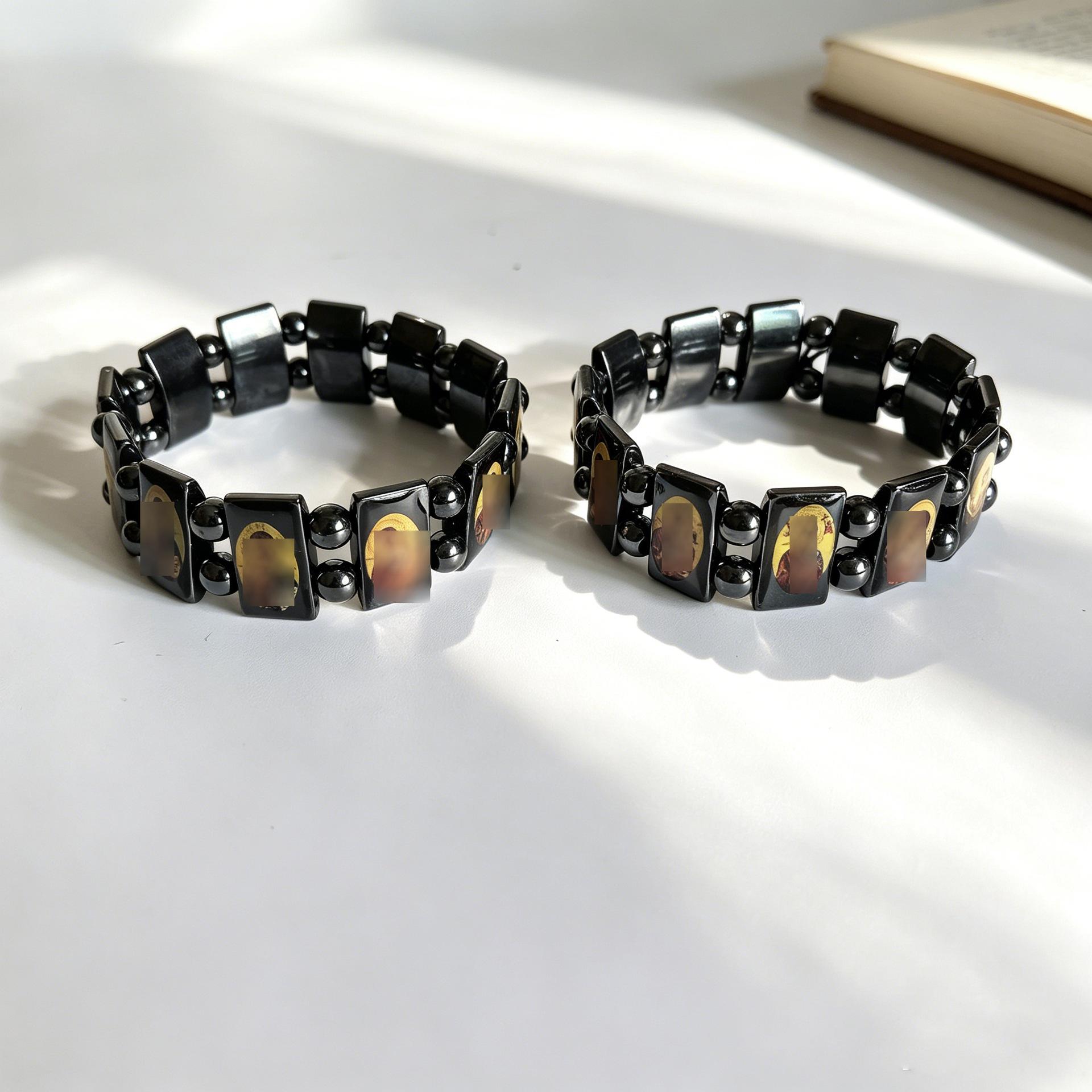 Red mineral stone and black gallstone bracelet Catholic Orthodox colorful enamel jewelry wholesale European and American cross-border