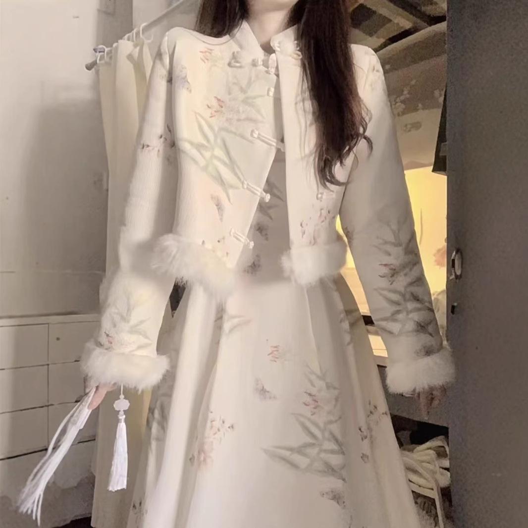 New Chinese-Style Retro Suit Dress 2026 Autumn and Winter Thickened Warm High-End Coat Dress Elegant Two-Piece Dress Set