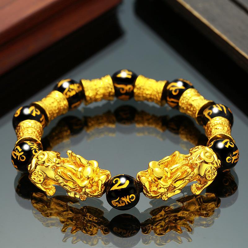 Vietnam Brass Sand Gold Preserve Color Yellow Gold Pixiu Bracelet Imitation 3D Hard Foot Gold Pei Dunes Sand Gold Bracelet Color-free Jewelry