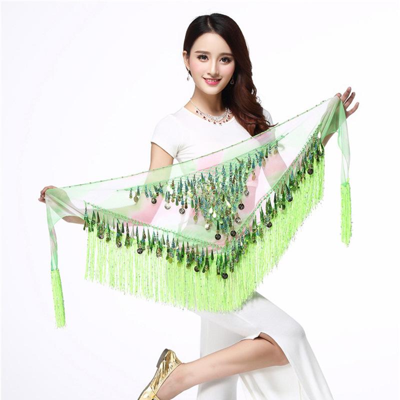 in stock belly dance gong sequins tassel waist chain dance flash hip towel waist belt Latin dance scarf wholesale