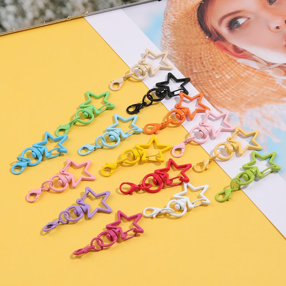 Macaron Five-Pointed Star + Lobster Clasp Rotating Keychain DIY Handmade Material Bead Hanging Buckle Accessory