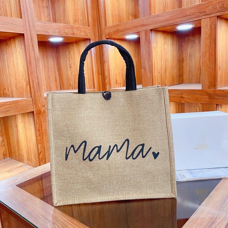 Cross-border linen tote bag for women, large-capacity handbag with letter print, shoulder tote bag, shopping bag, gift bag