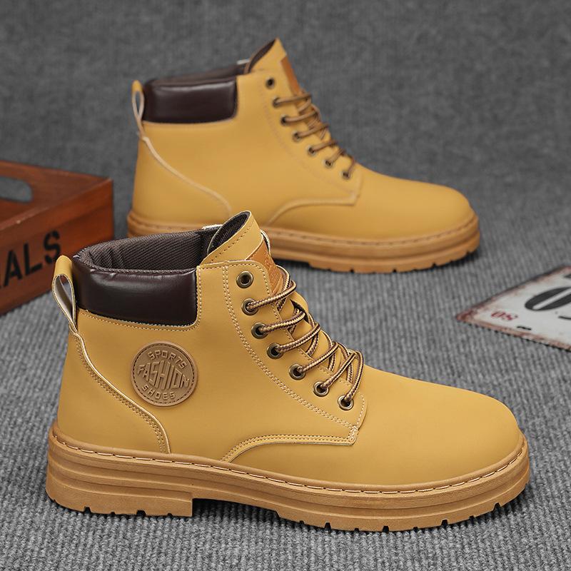 Rhubarb boots autumn and winter 2024 men's plus size martin boots tooling non-slip hiking shoes wear-resistant short boots labor protection shoes