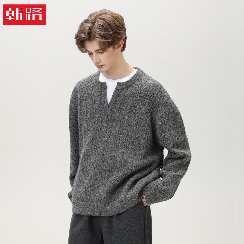 Lazy Style Texture Twisted Small V-Neck Knitwear Men's Autumn and Winter New Retro Loose Trendy Brand American Knitwear Jacket