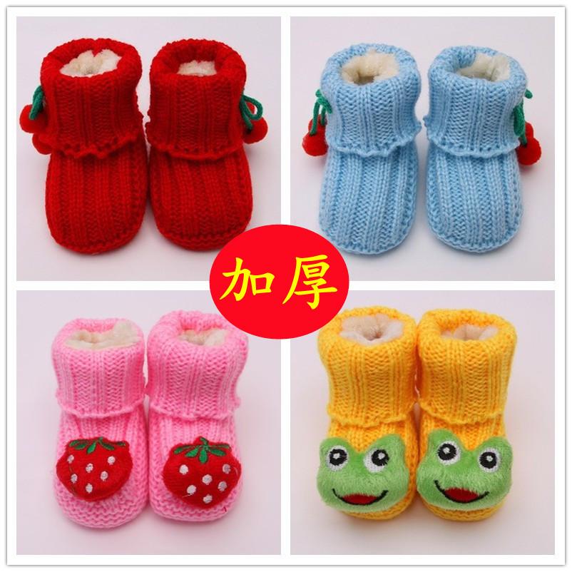 Thickened and velvet newborn wool shoes baby wool shoes 0-6-9 months baby warm shoes socks wholesale