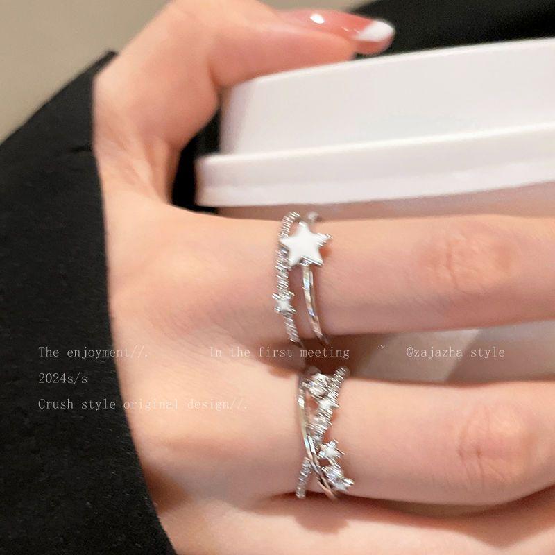 Double-layer Star Zircon Open Ring Female Niche Design Girlfriend Student Ring Light Luxury High-grade Food Ring Ring Ring