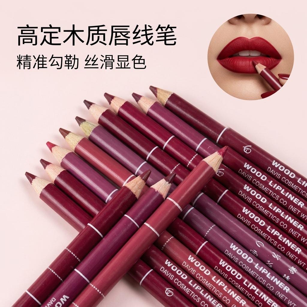Cross-Border Aliexpress Hot-Selling Snow White Lip Liner, Eyeliner, and Outline Pencil in 28 Colors Davis Wooden Lipstick Pencil