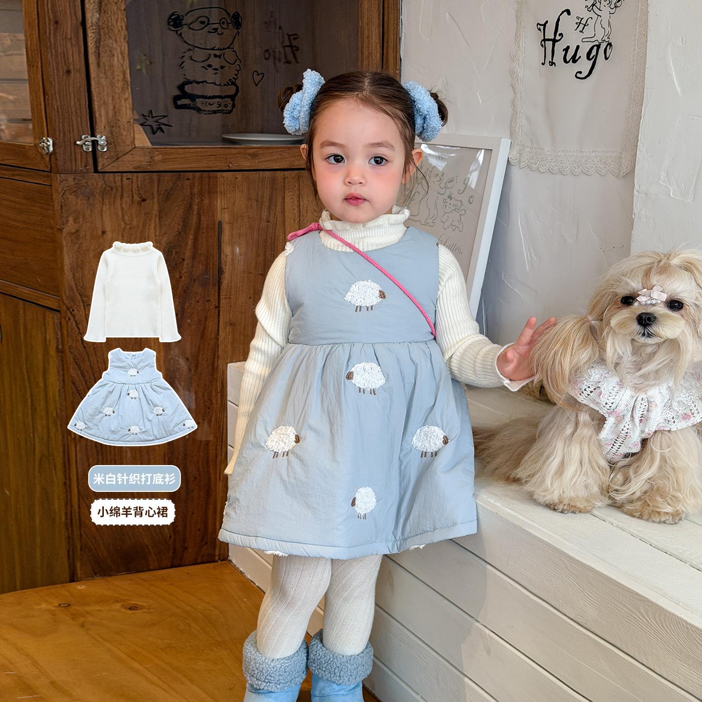 Zhe Li Children's Clothing Girls' Winter Dress with Cotton Padding and Thickened Cartoon Design, Children's Vest Dress, Class a Baby Dress