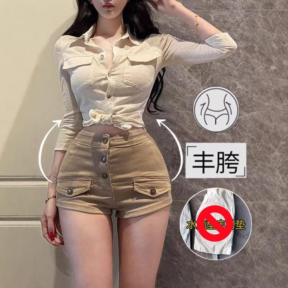 Pure Desire Hip-Enhancing Denim Shorts for Women 2026 Summer New Style Multi-Button High-Waisted Slim-Fit Bodycon Hot Pants for Women High-Waisted