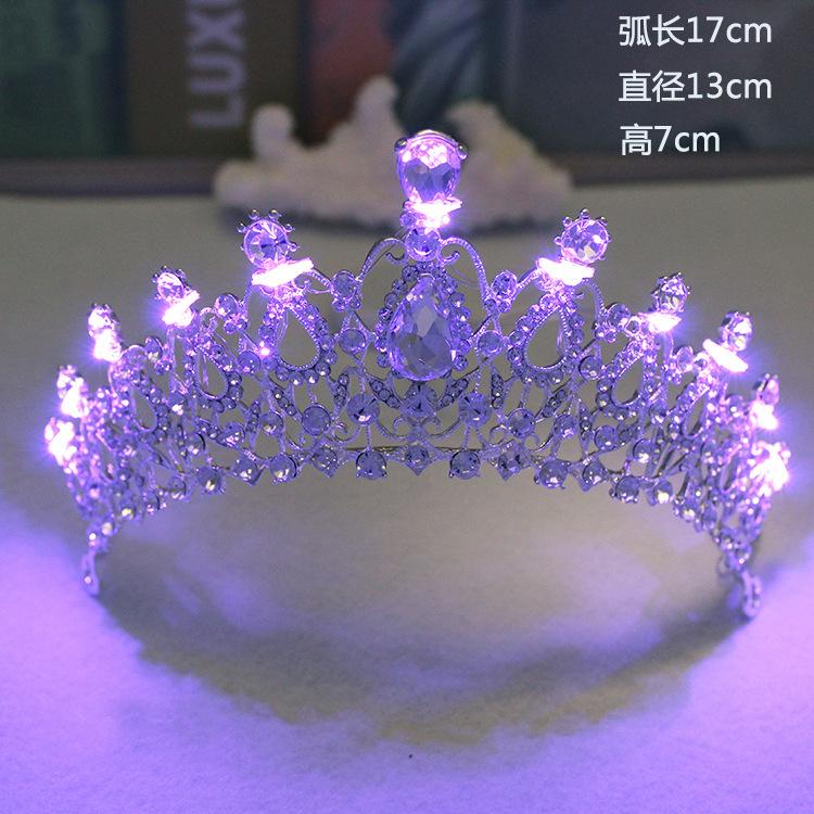 Bridal Crown Hair Accessories Alloy Jewelry Handmade Diamond Crystal Holiday Party Led Luminous Crown Tiara Wholesale