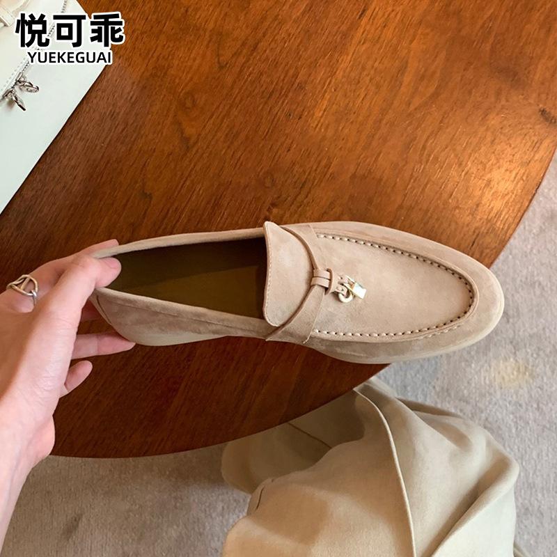 Genuine leather French casual loafers for women, thick-soled, 2026 autumn new style, slip-on old money style single shoes, moccasins