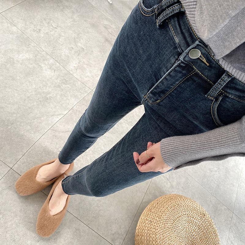 2025 Spring and Autumn Blue-Gray New Style Pencil Stretchy Frayed Hem Skinny Jeans for Women High Waist Versatile Nine-Tenths Length