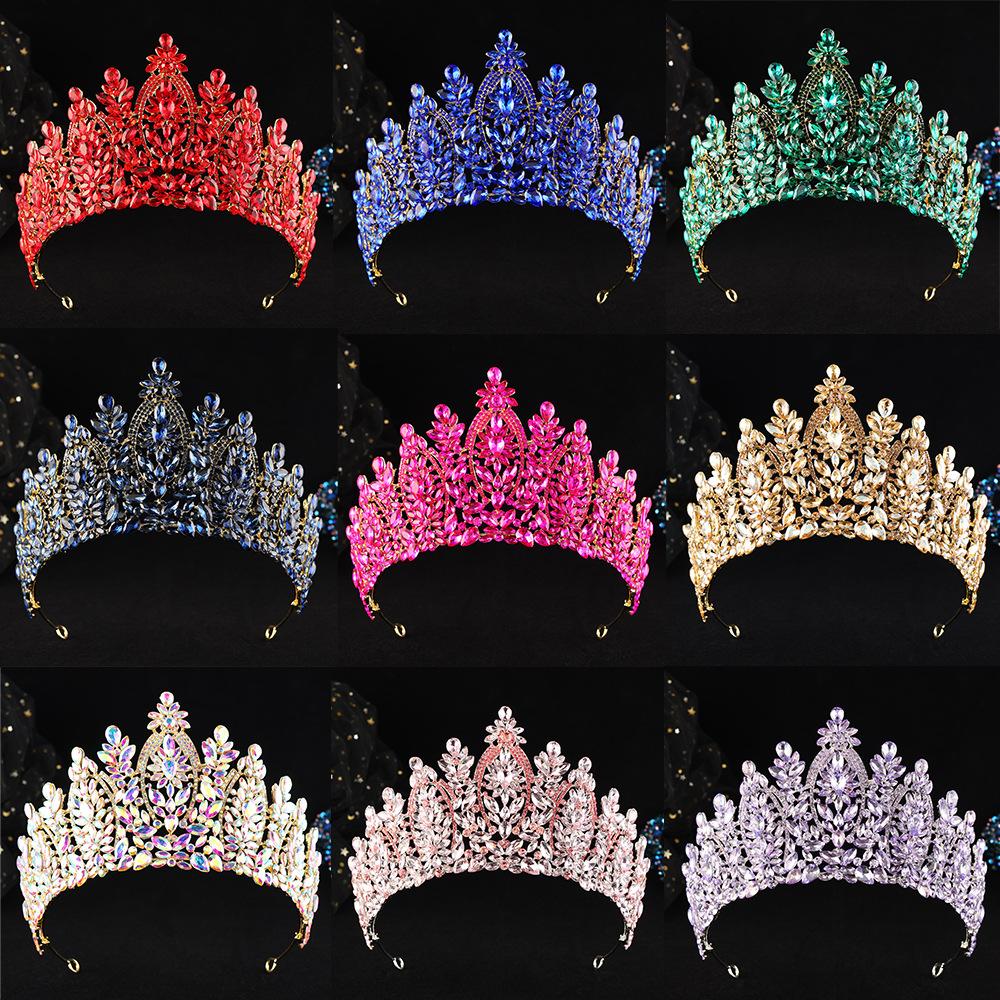 European and American Bridal Crowns, Grand Rhinestone-Encrusted Crown for Studio Photography, Cross-Border Alloy Crown Headpiece Wholesale