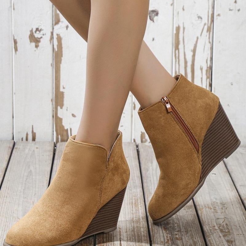 2022 Autumn and Winter New Wedge Short Boots Women's Independent Station Wish Retro Martin Boots Chelsea Boots Large Size Women's Shoes