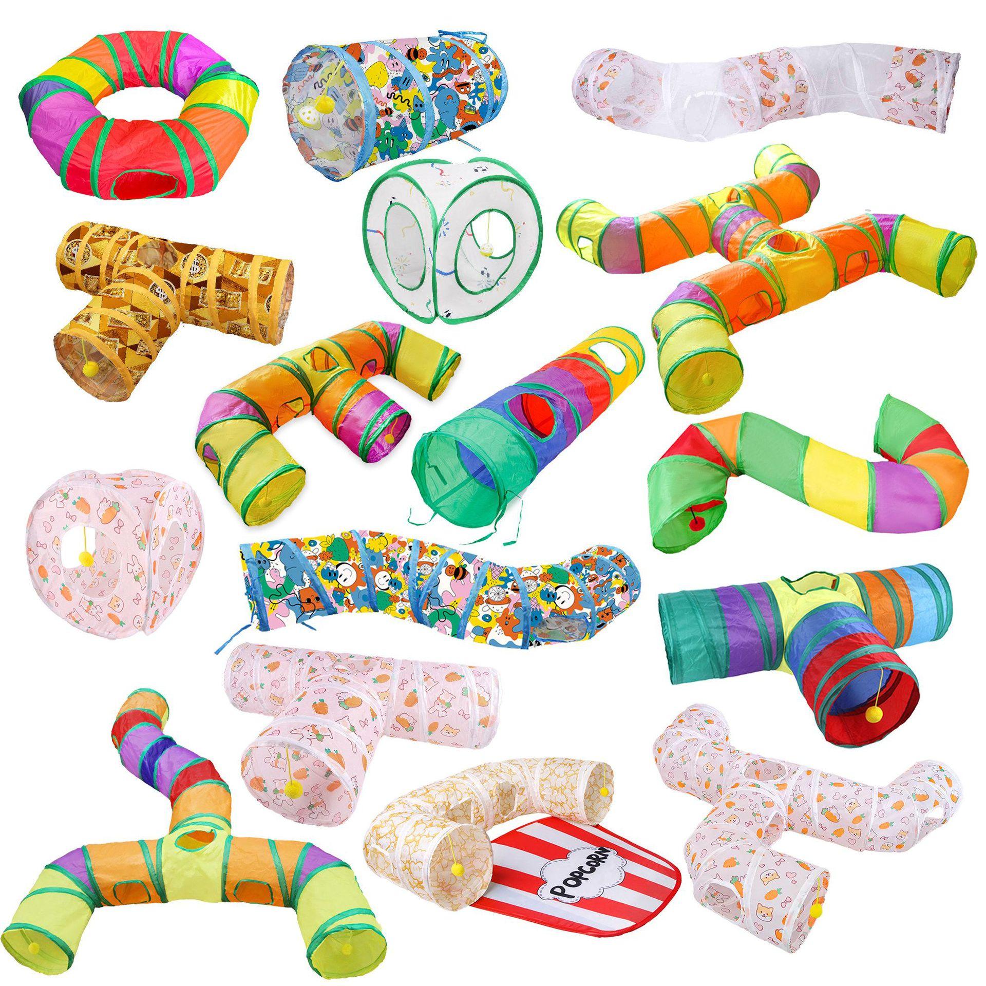 Cross-border manufacturers pet cat tunnel cat rainbow three-channel Interactive cat toy drill barrel foldable cat toy