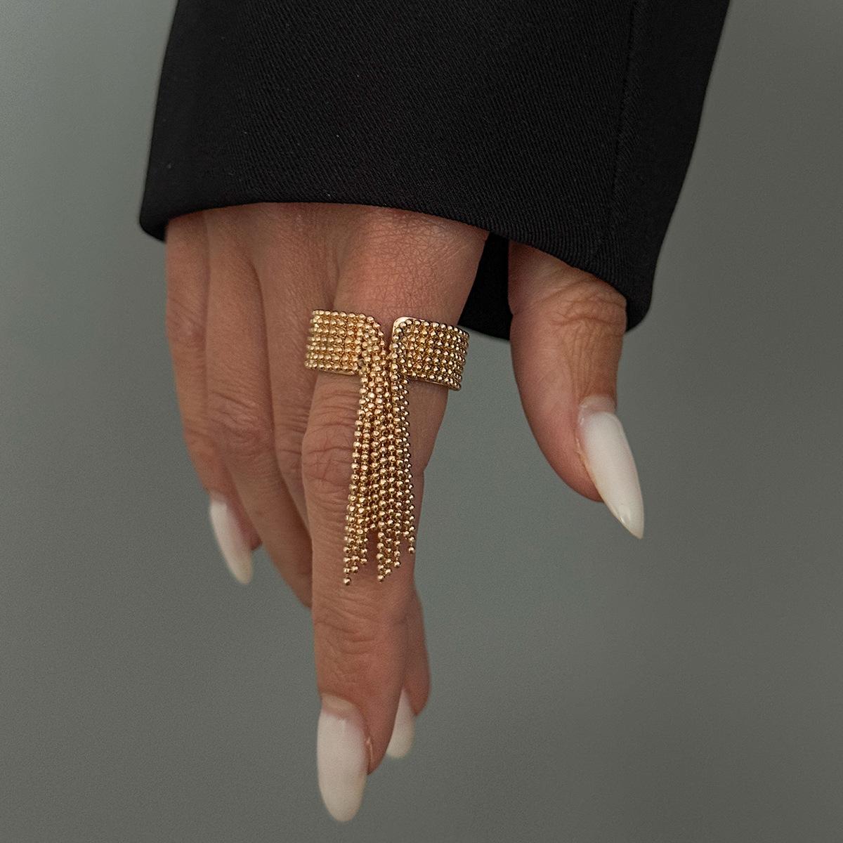European and American Cross-Border Accessories, Trendy Cool Girl Hip-Hop Style Bead Chain Ring, Ins Minimalist Tassel Wide Band Ring