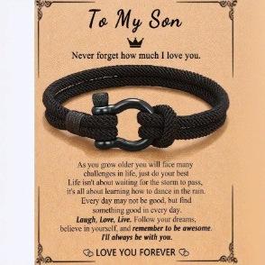 Milan Rope Hand Woven Bracelet Son Black Son Grandson Milan Rope Bracelet Alloy Horseshoe Buckle Bracelet
