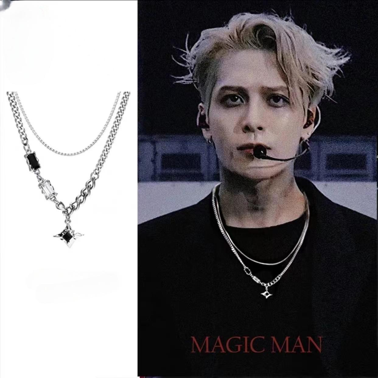 Manxing double-layer necklace hip hop design sense niche personalized accessories advanced Qixi boys and girls clavicle chain