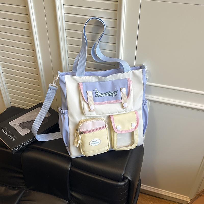 Japanese-Style Cute Color-Blocking College-Style Bag for Female Students Attending Classes, Versatile Shoulder and Crossbody Bag for Girls